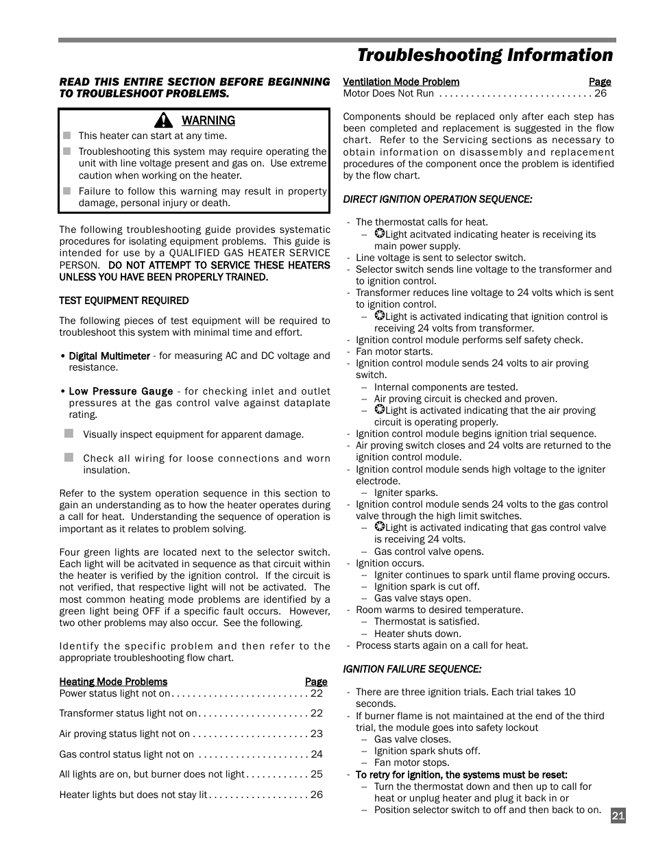 Troubleshooting information | L.B. White 170 Premier User Manual | Page 21 / 34