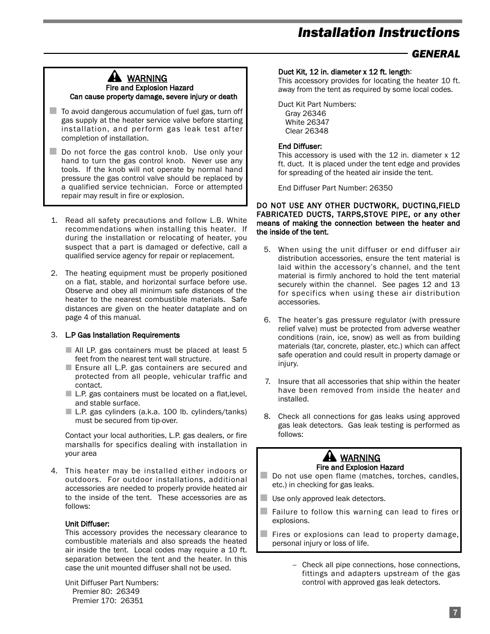 Installation instructions, General | L.B. White 170 Premier User Manual | Page 7 / 34