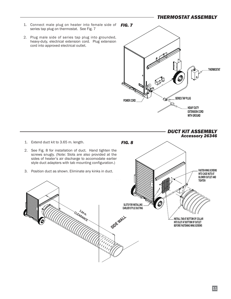 Side w all, Thermostat assembly, Duct kit assembly | L.B. White 170 Dual Fuel User Manual | Page 11 / 30