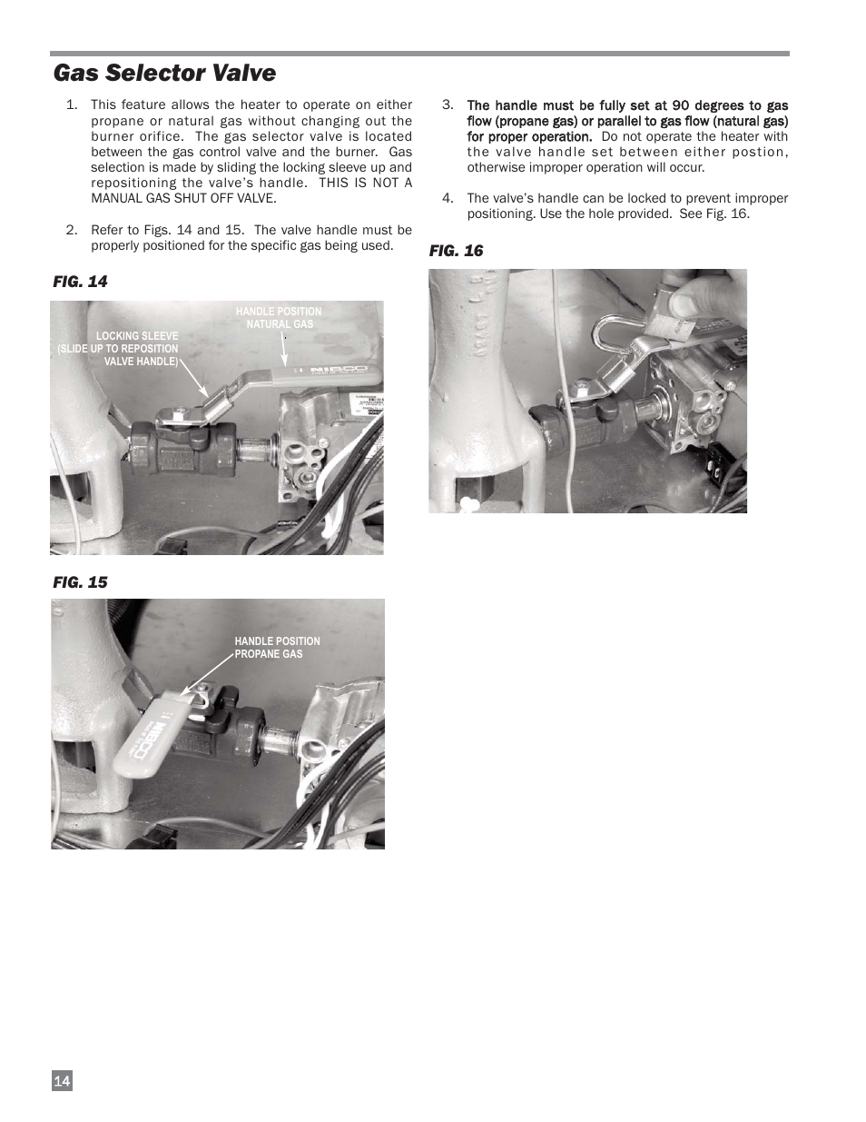 Gas selector valve | L.B. White 170 Dual Fuel User Manual | Page 14 / 30