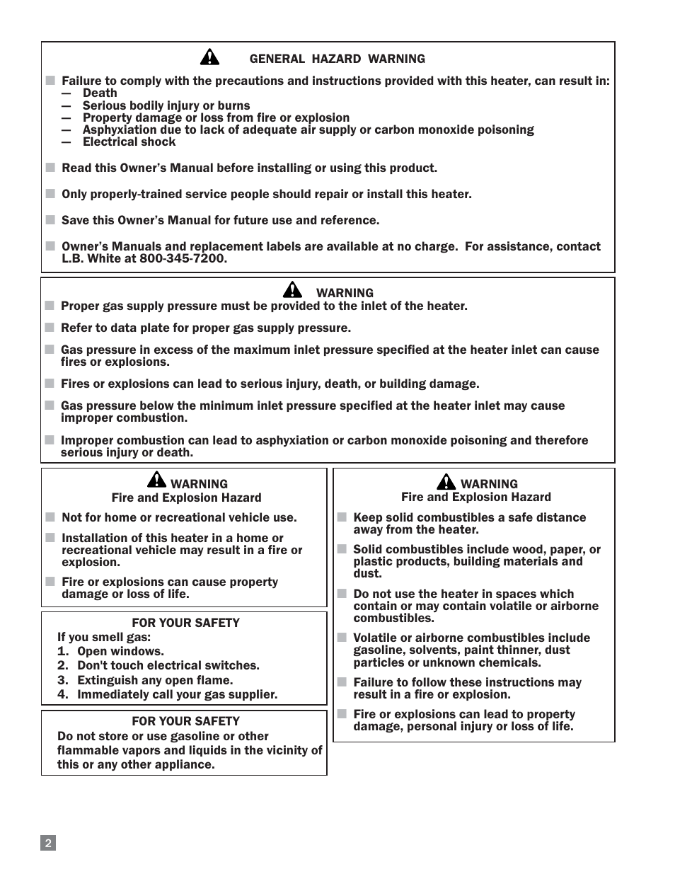 L.B. White 170 Dual Fuel User Manual | Page 2 / 30