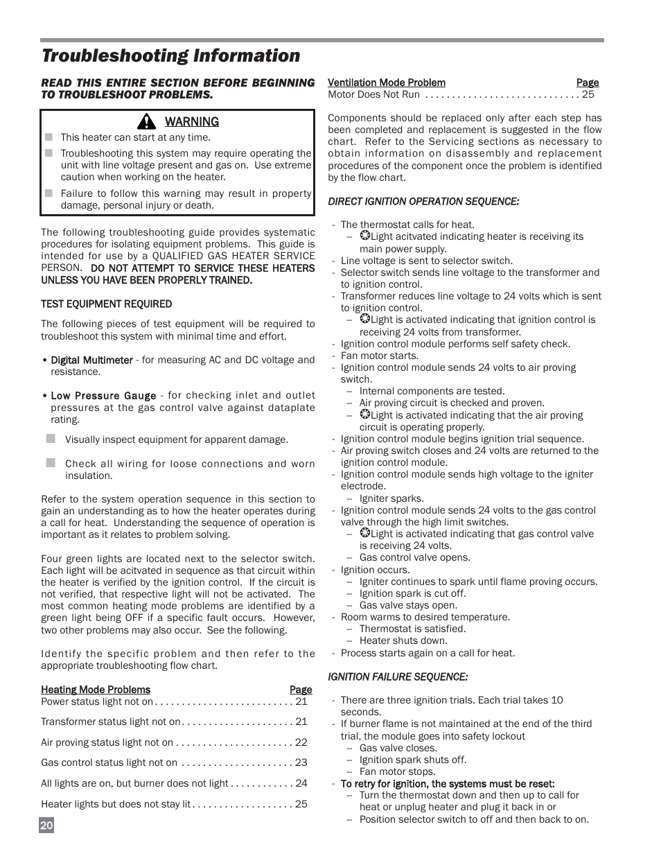 Troubleshooting information | L.B. White 170 Dual Fuel User Manual | Page 20 / 30