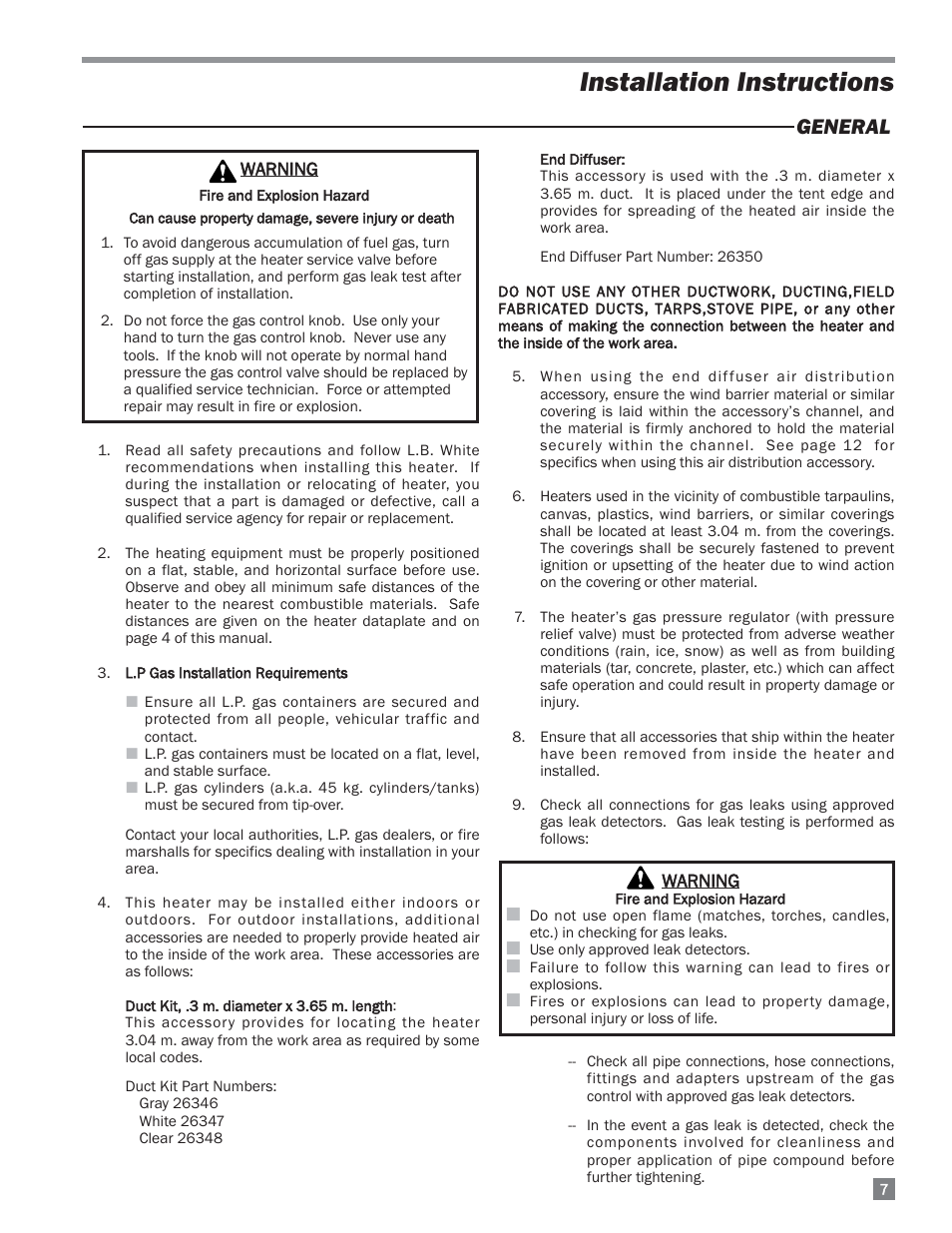 Installation instructions, General | L.B. White 170 Dual Fuel User Manual | Page 7 / 30