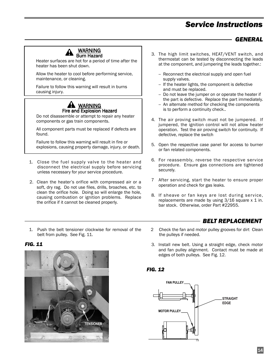 Service instructions, General, Belt replacement | L.B. White 350 Premier User Manual | Page 15 / 33