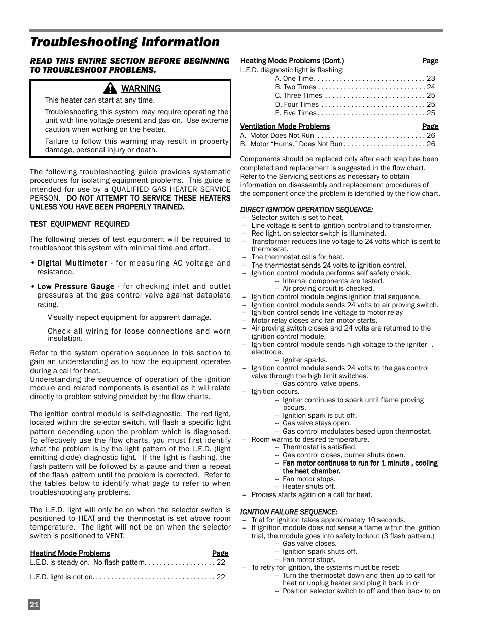 Troubleshooting information | L.B. White 350 Premier User Manual | Page 22 / 33