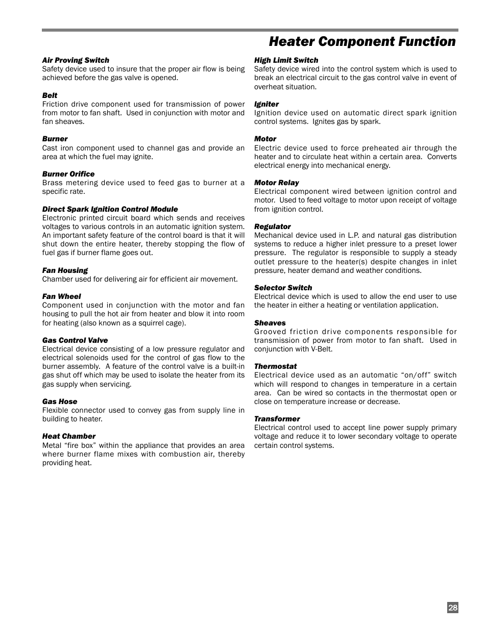 Heater component function | L.B. White 350 Premier User Manual | Page 29 / 33