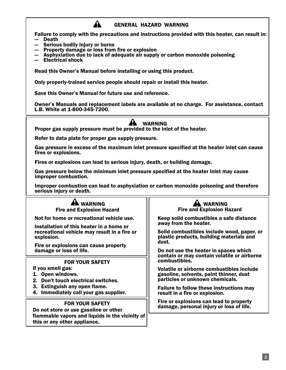 L.B. White 350 Premier User Manual | Page 3 / 33