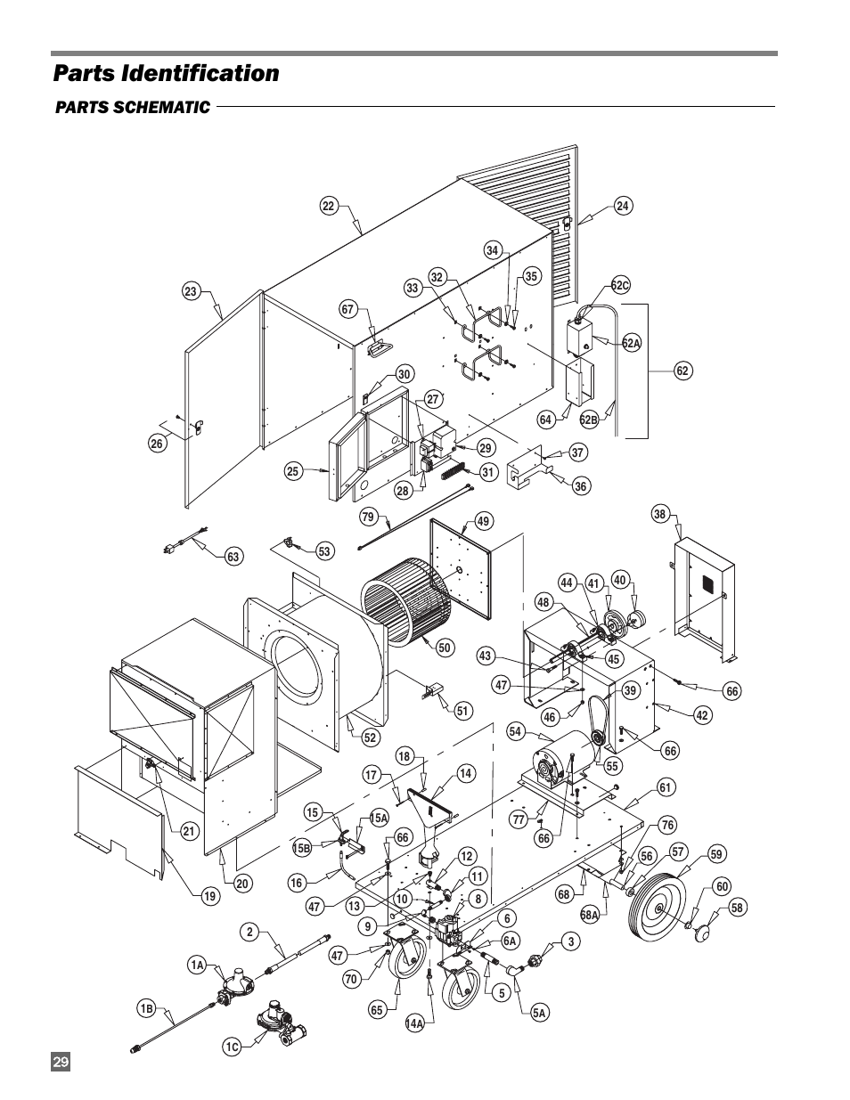 Parts identification, Parts schematic | L.B. White 350 Premier User Manual | Page 30 / 33