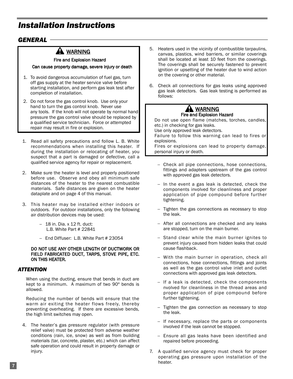 Installation instructions, General | L.B. White 350 Premier User Manual | Page 8 / 33