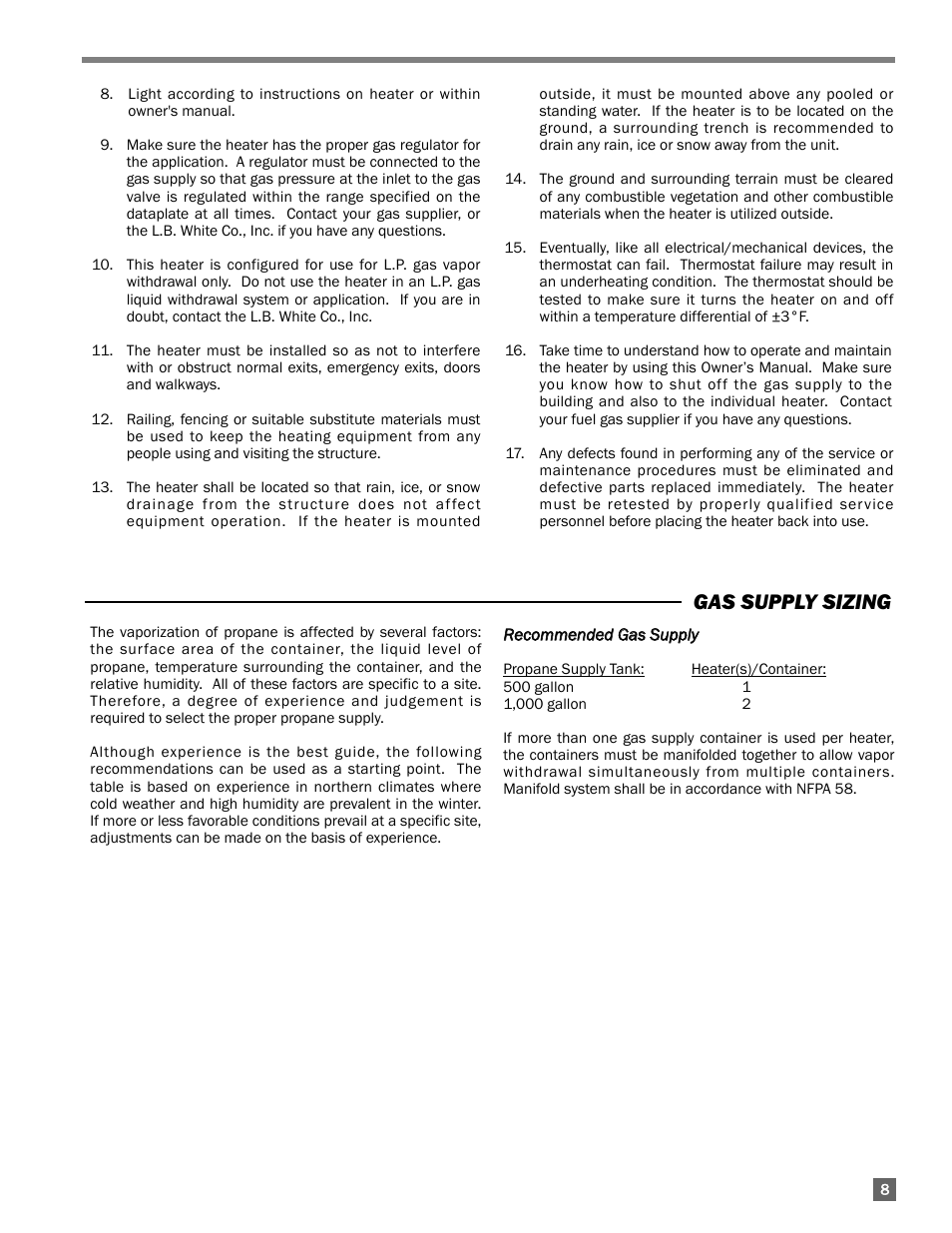 Gas supply sizing | L.B. White 350 Premier User Manual | Page 9 / 33