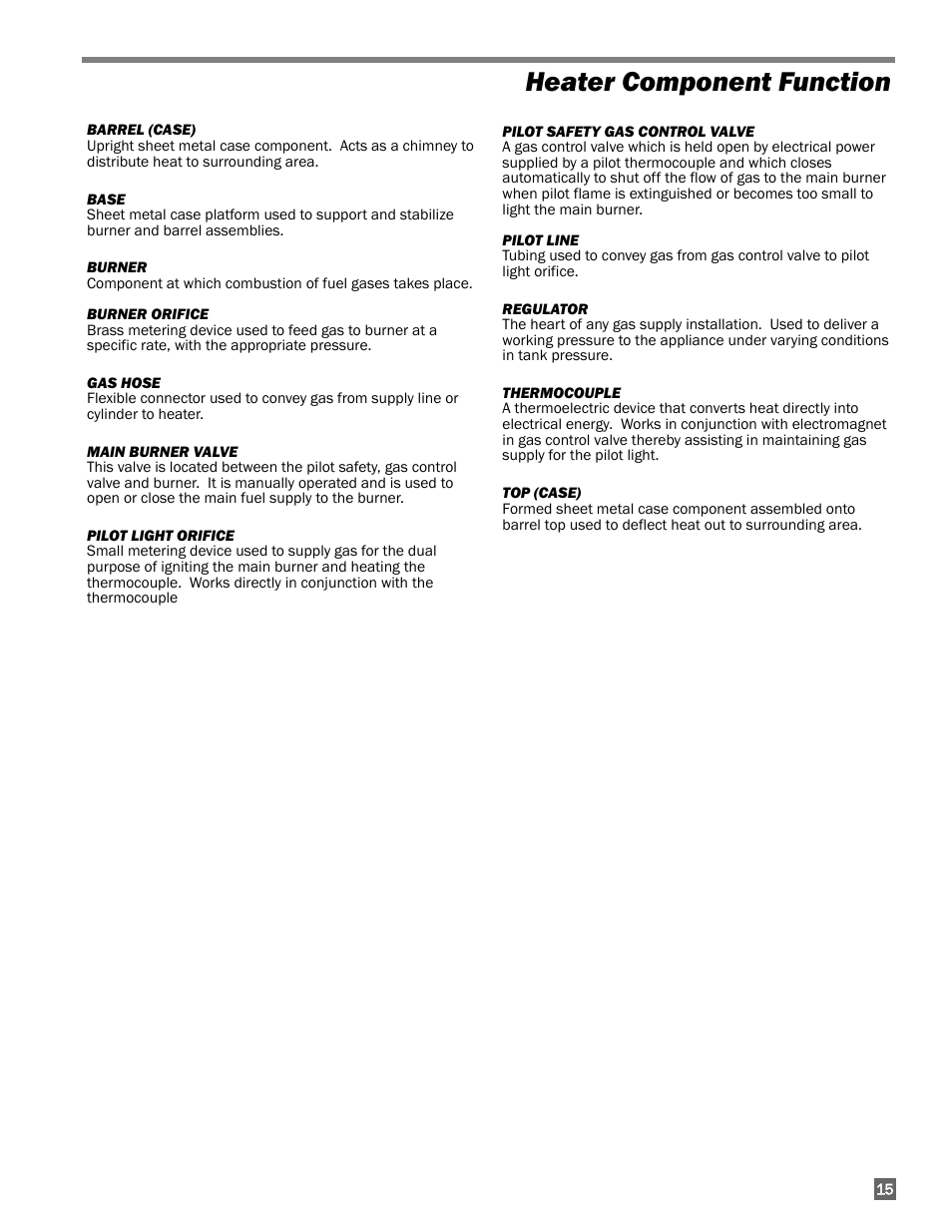 Heater component function | L.B. White 100 Workman - Standard LP User Manual | Page 15 / 18