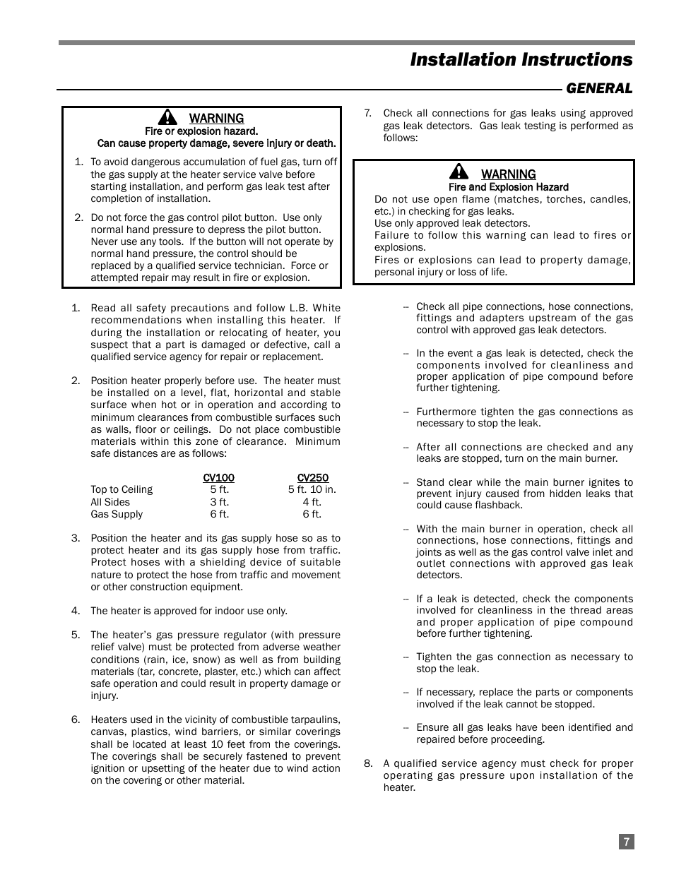 Installation instructions, General | L.B. White 100 Workman - Standard LP User Manual | Page 7 / 18