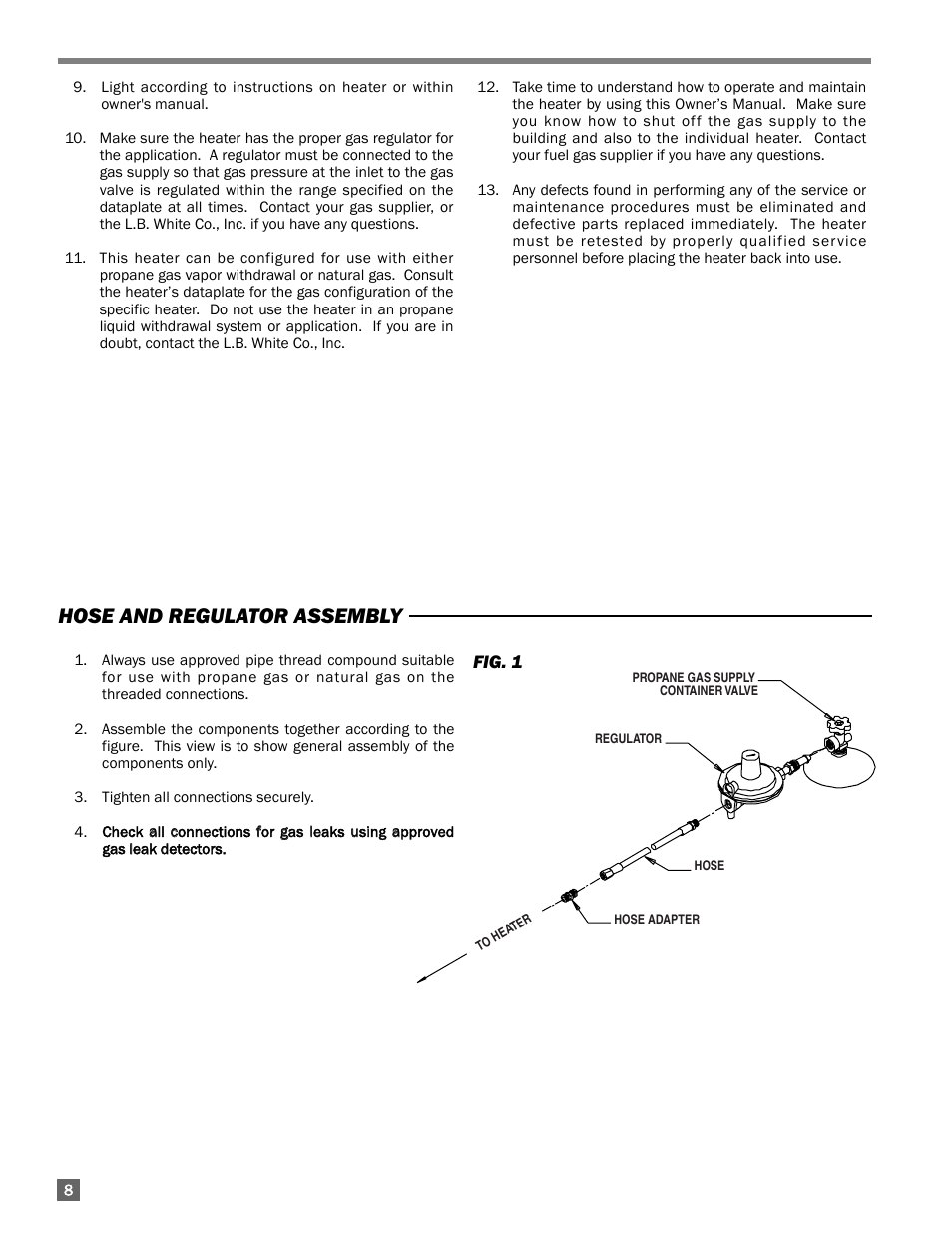 Hose and regulator assembly | L.B. White 100 Workman - Standard LP User Manual | Page 8 / 18