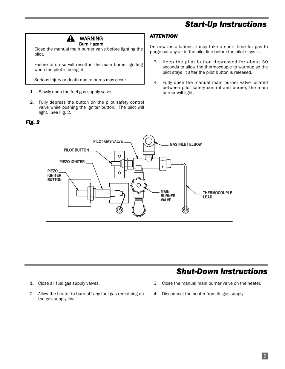 Start-up instructions, Shut-down instructions | L.B. White 100 Workman - Standard LP User Manual | Page 9 / 18