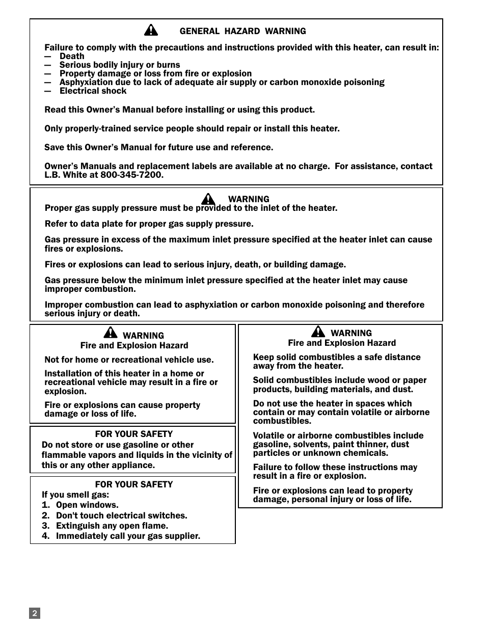 L.B. White 100 Workman - NG Low Pressure User Manual | Page 2 / 18