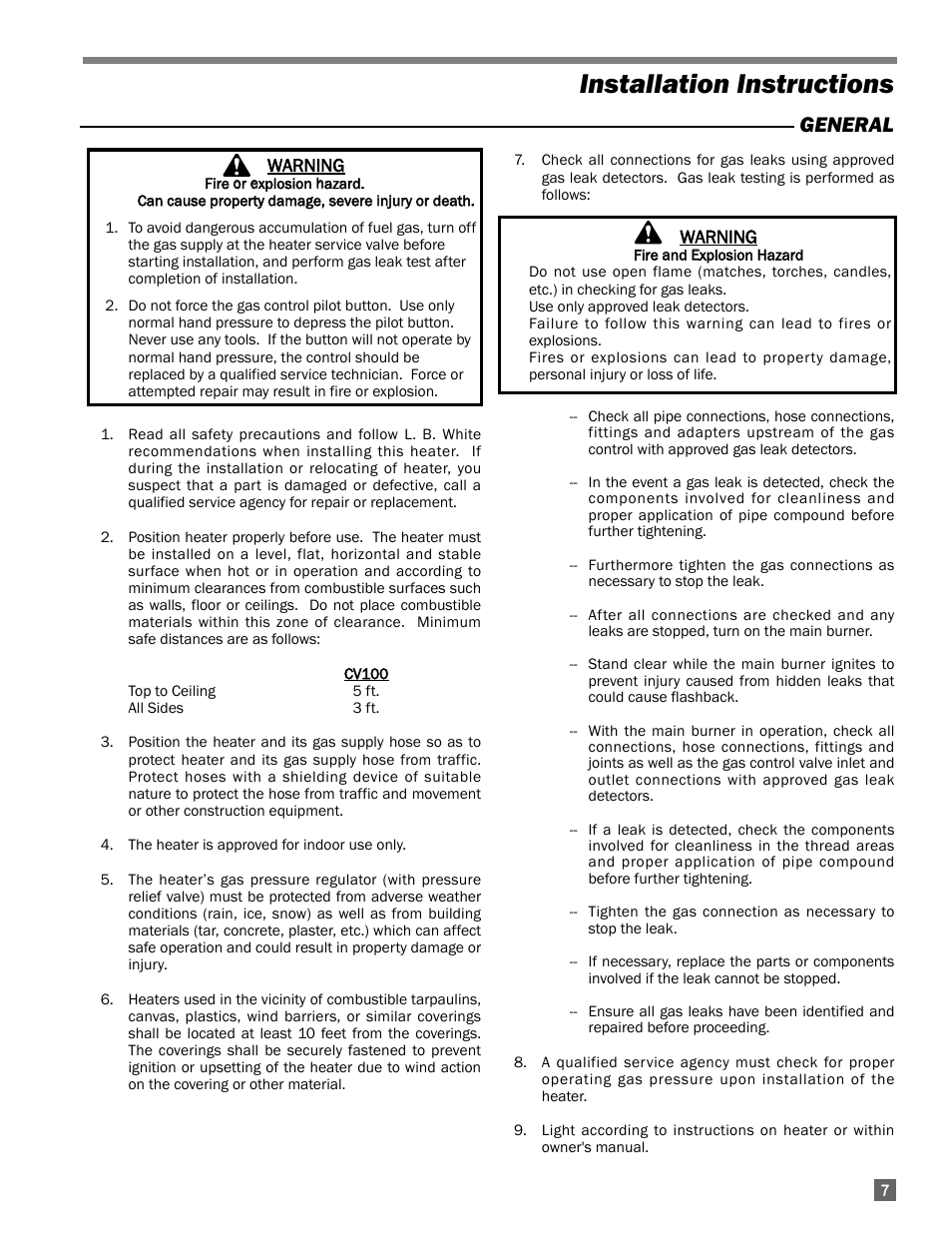 Installation instructions, General | L.B. White 100 Workman - NG Low Pressure User Manual | Page 7 / 18