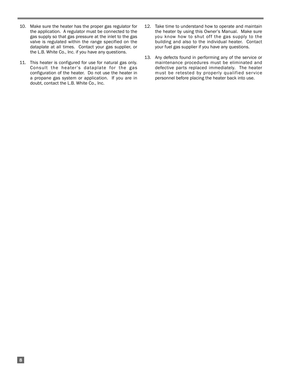 L.B. White 100 Workman - NG Low Pressure User Manual | Page 8 / 18