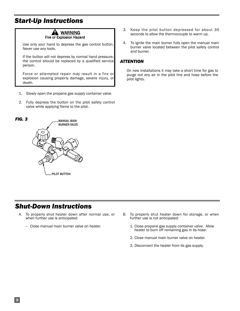 Start-up instructions, Shut-down instructions | L.B. White 250 Norseman User Manual | Page 10 / 18