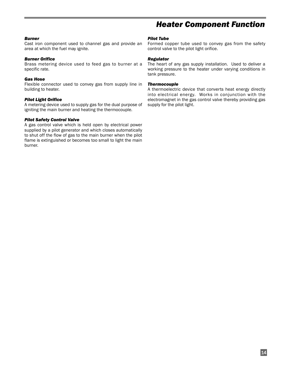 Heater component function | L.B. White 250 Norseman User Manual | Page 15 / 18