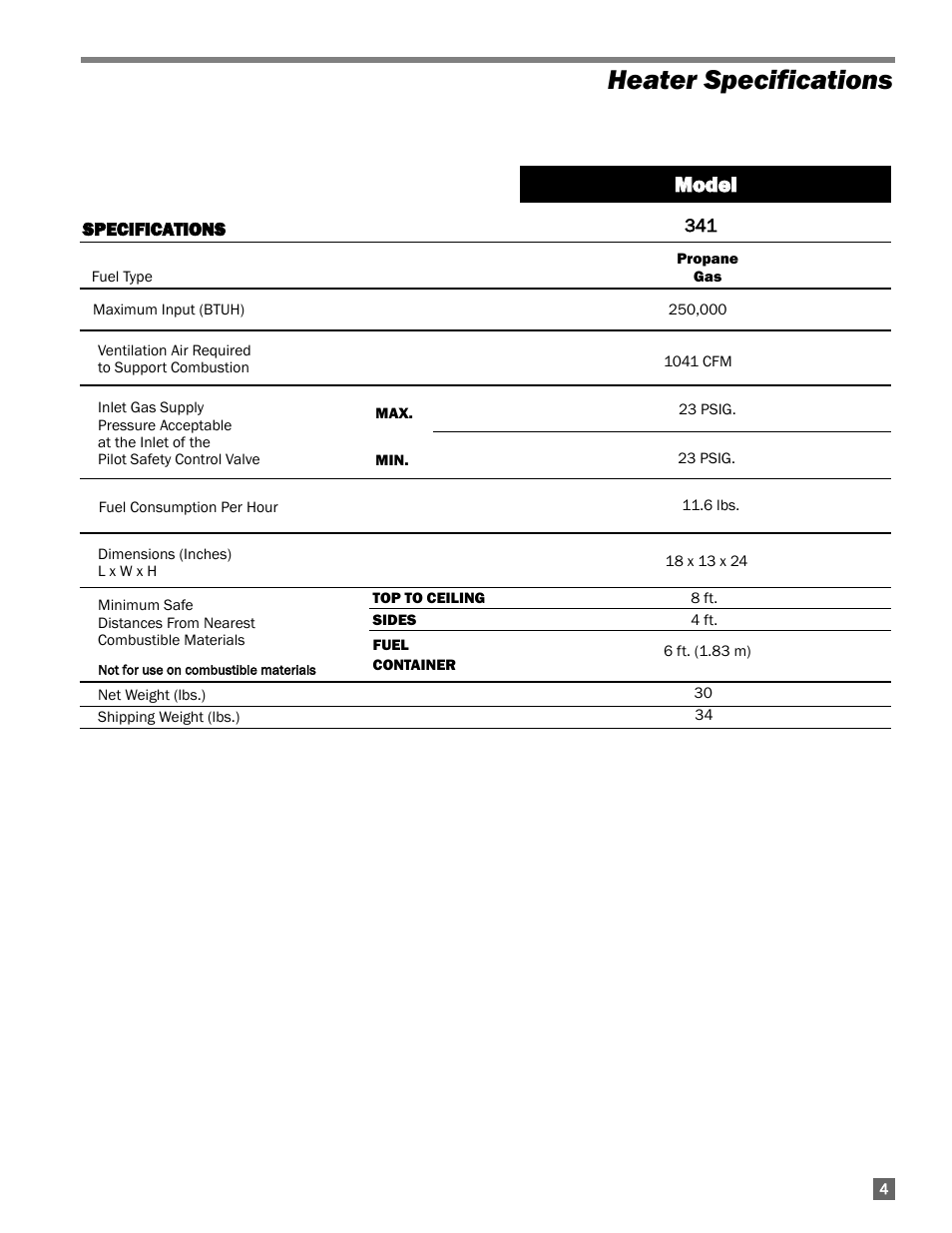 Heater specifications, Mmo od de ell | L.B. White 250 Norseman User Manual | Page 5 / 18