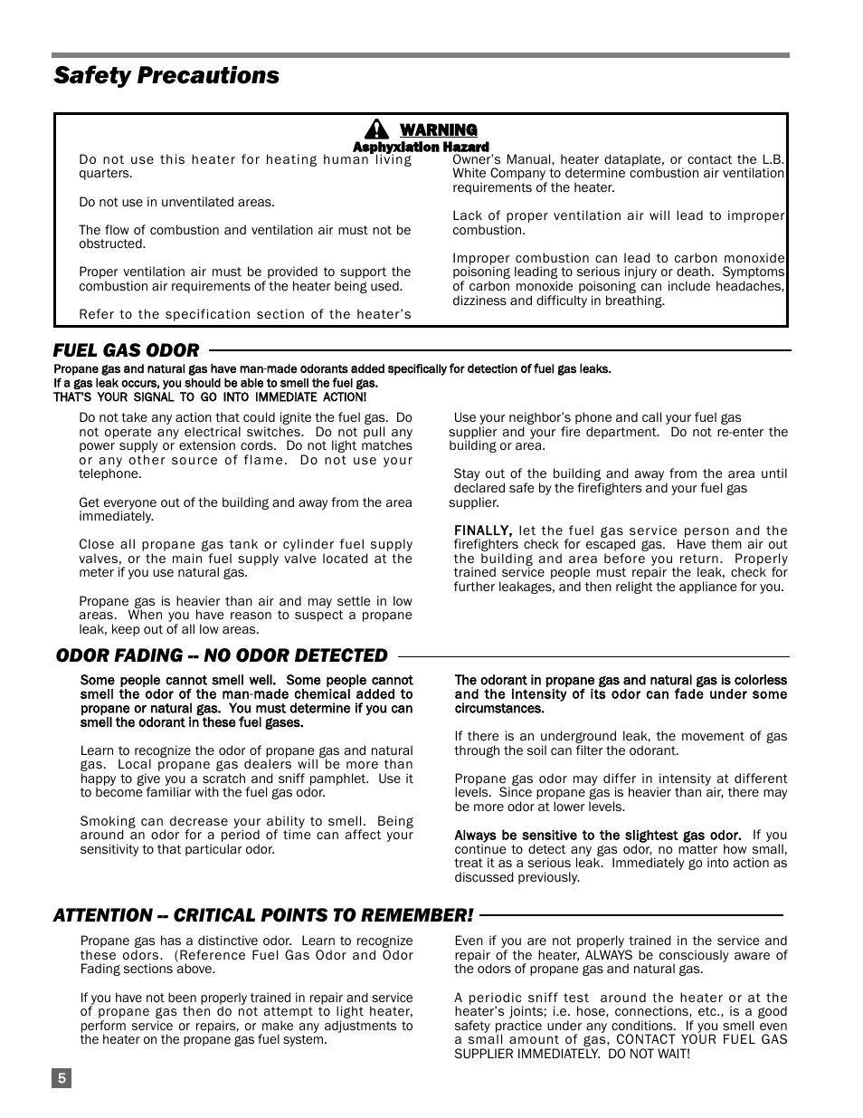 Safety precautions | L.B. White 250 Norseman User Manual | Page 6 / 18