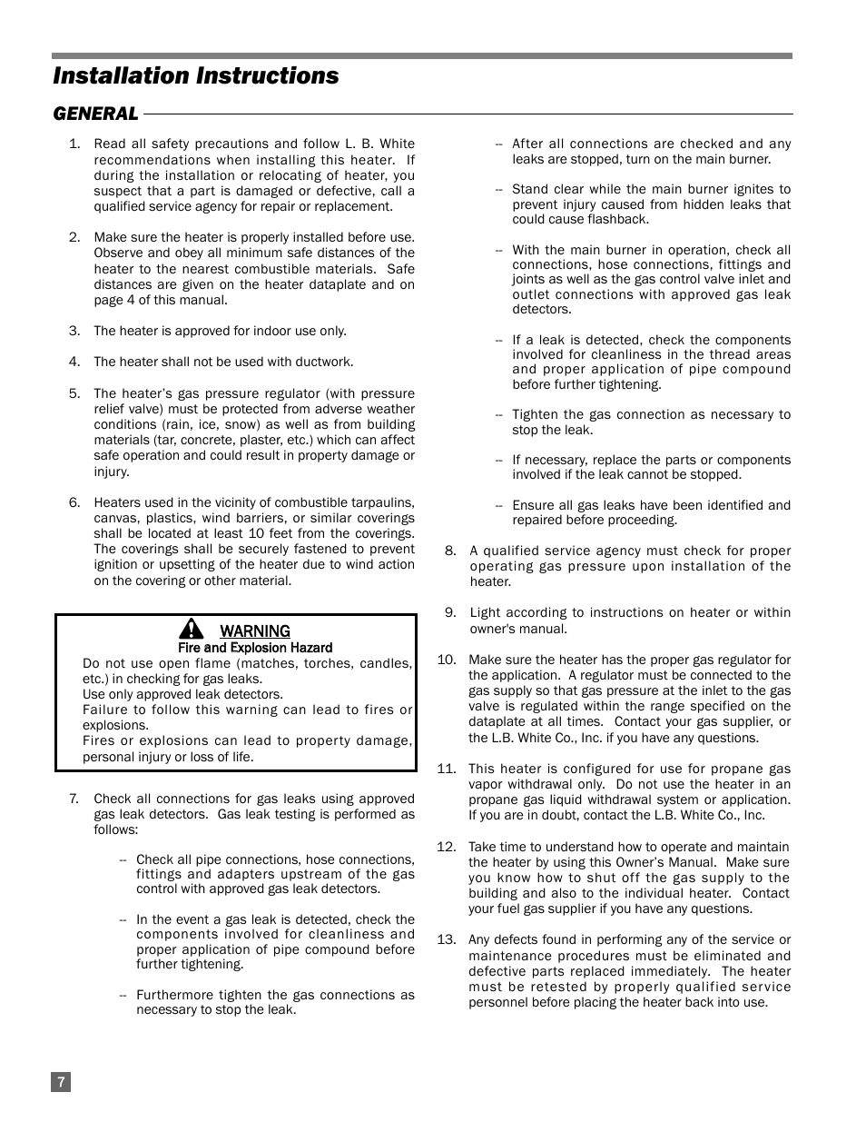 Installation instructions, General | L.B. White 250 Norseman User Manual | Page 8 / 18