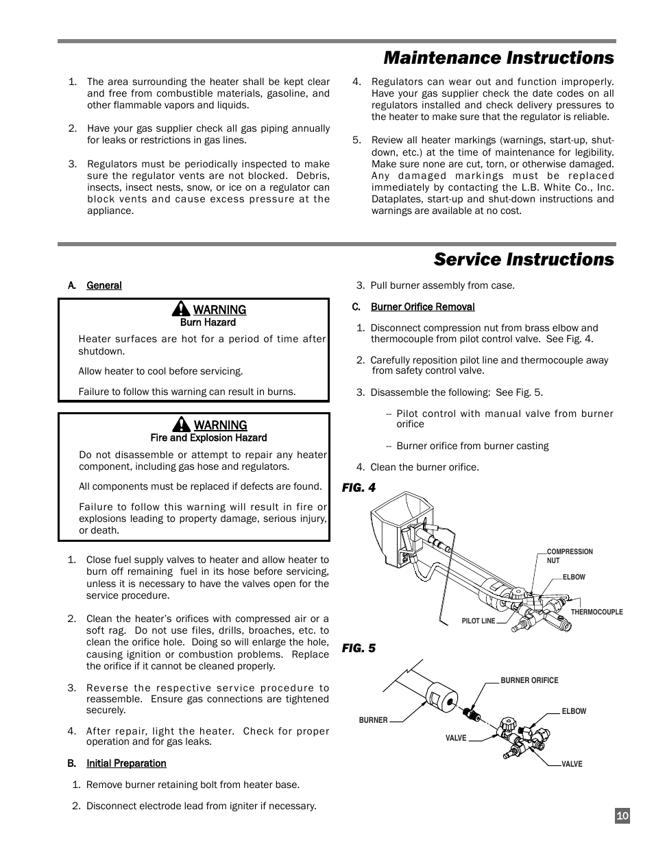 Maintenance instructions, Service instructions | L.B. White 200 Norseman User Manual | Page 11 / 18