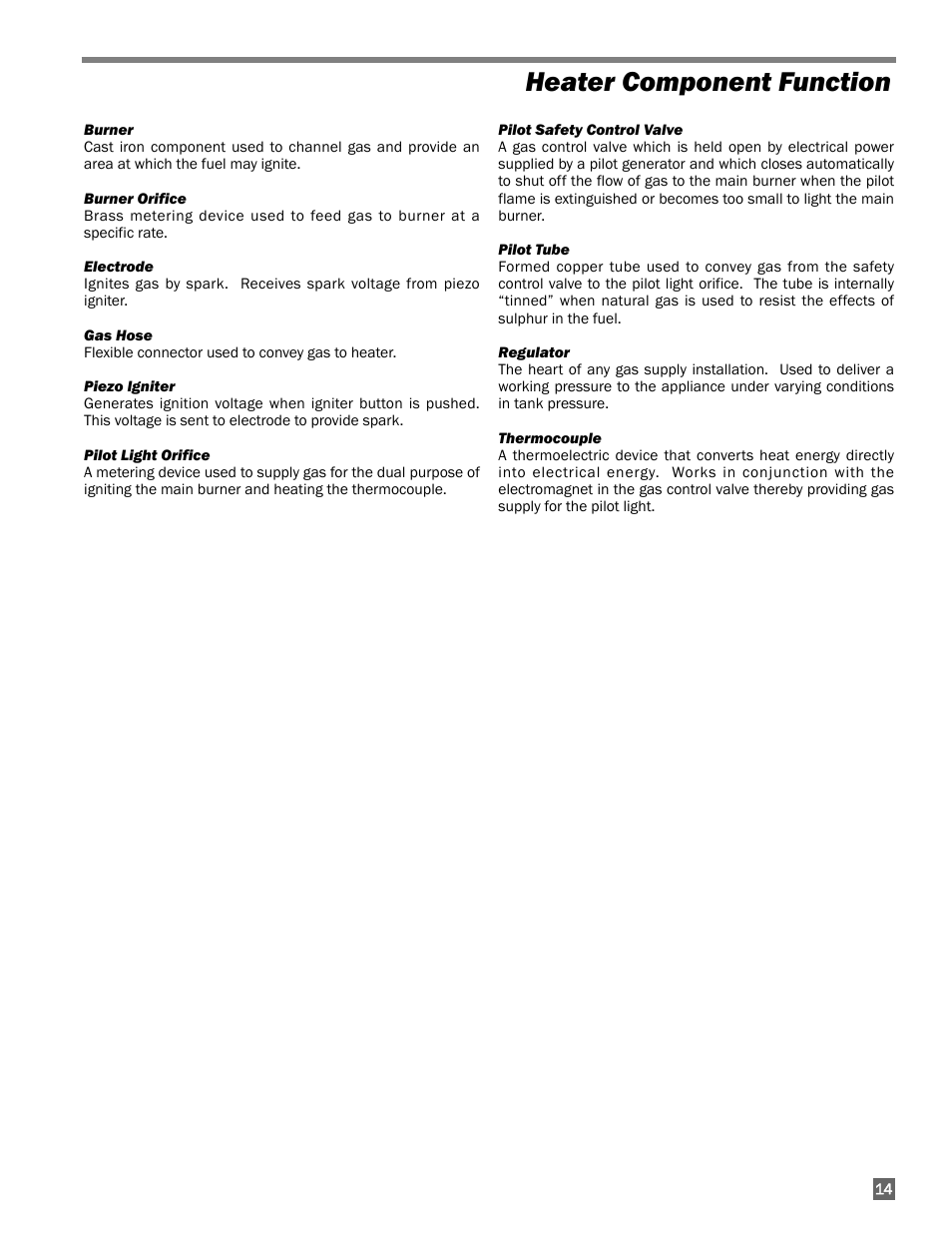 Heater component function | L.B. White 200 Norseman User Manual | Page 15 / 18