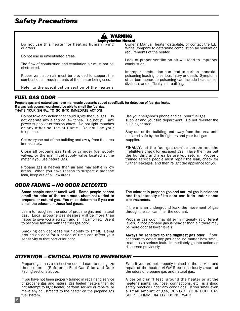 Safety precautions | L.B. White 200 Norseman User Manual | Page 6 / 18