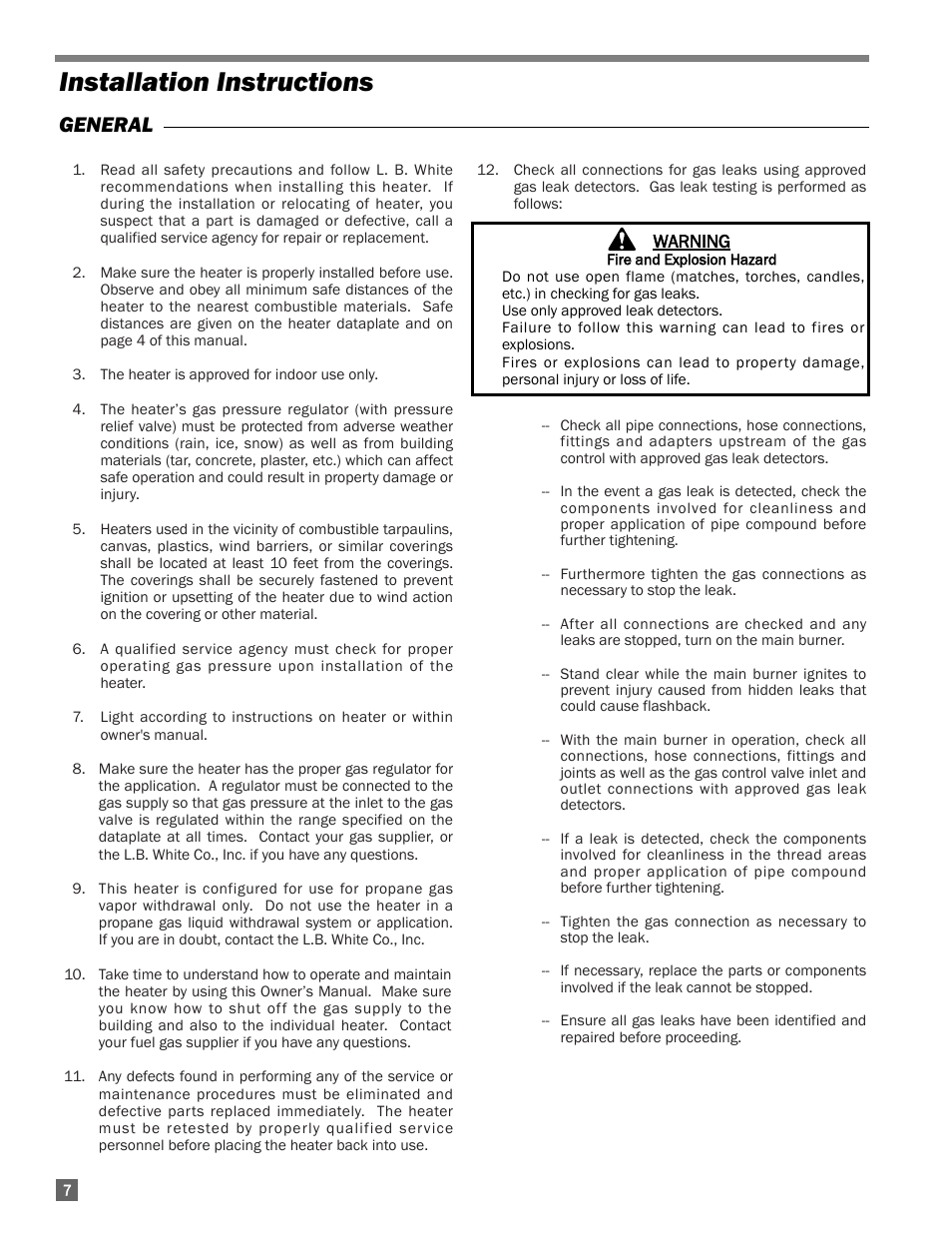 Installation instructions, General | L.B. White 200 Norseman User Manual | Page 8 / 18