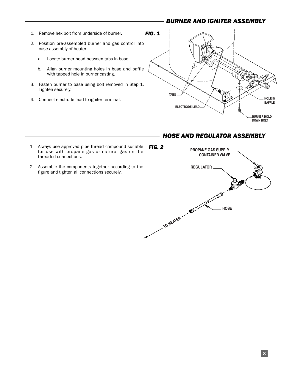 Hose and regulator assembly, Burner and igniter assembly | L.B. White 200 Norseman User Manual | Page 9 / 18