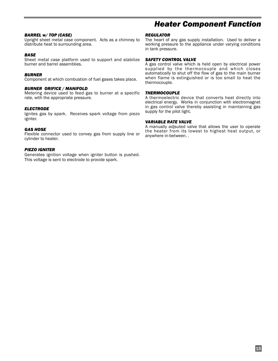 Heater component function | L.B. White 225 Workman User Manual | Page 15 / 18