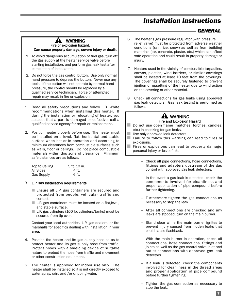 Installation instructions, General | L.B. White 225 Workman User Manual | Page 7 / 18