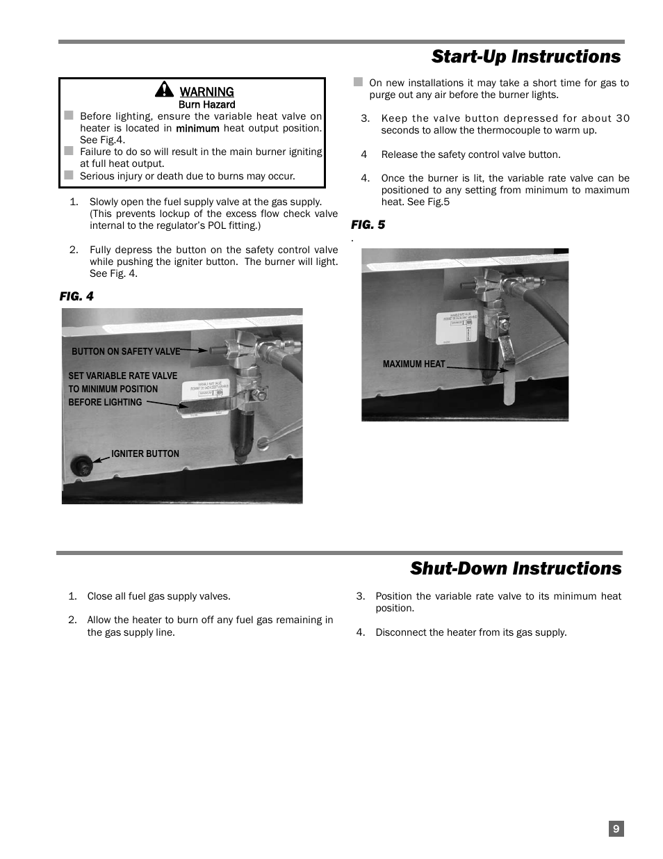 Start-up instructions, Shut-down instructions | L.B. White 225 Workman User Manual | Page 9 / 18