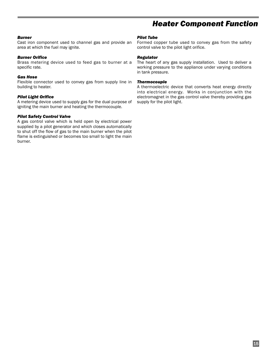 Heater component function | L.B. White 322 Norseman - Horizontal User Manual | Page 15 / 18