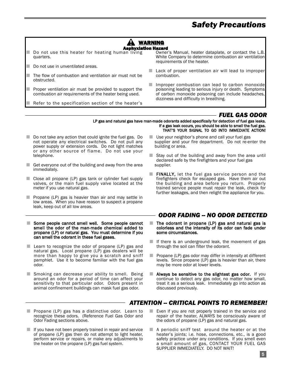 Safety precautions | L.B. White 322 Norseman - Horizontal User Manual | Page 5 / 18