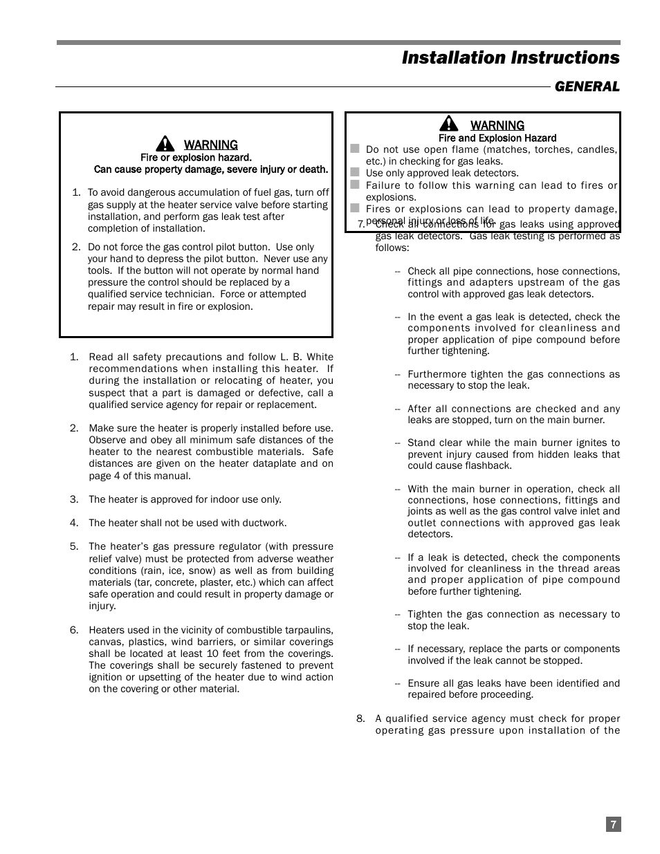 Installation instructions, General | L.B. White 322 Norseman - Horizontal User Manual | Page 7 / 18