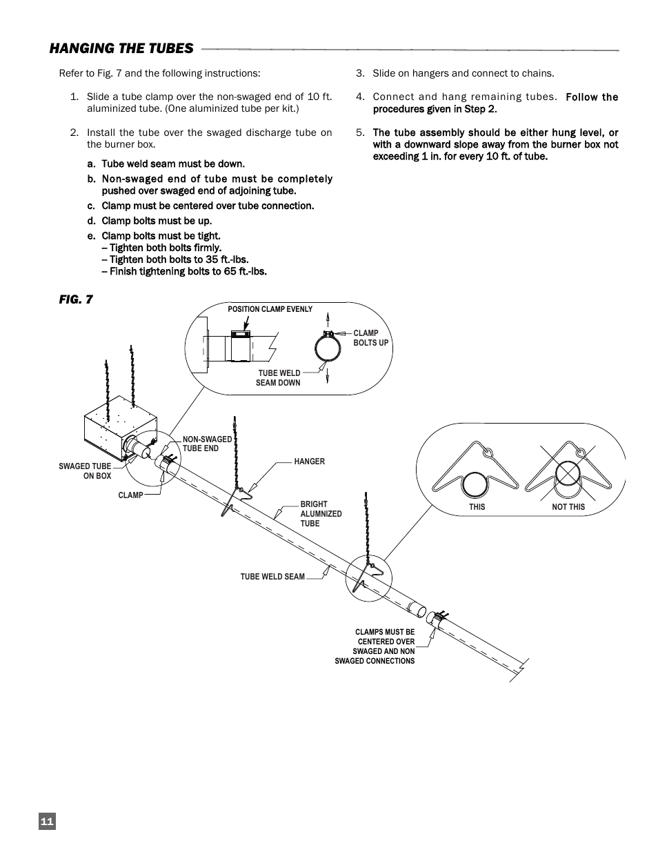 Hanging the tubes, Fig. 7 | L.B. White Sentinel Radiant Tube AT150 40' Center Mount User Manual | Page 12 / 32