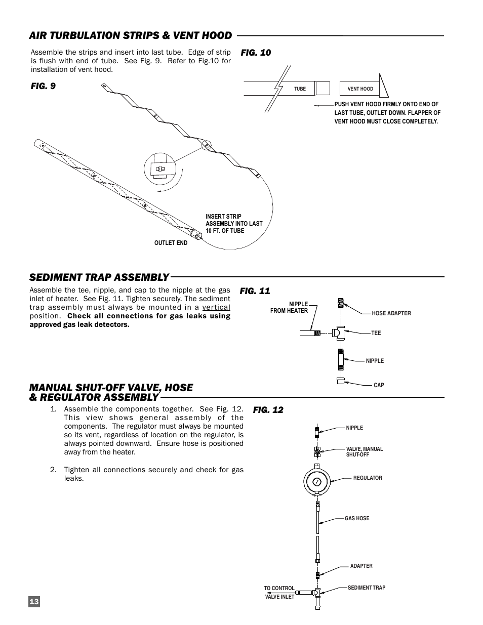 Manual shut-off valve, hose & regulator assembly, Fig. 12, Fig. 9 fig. 10 | Fig. 11 | L.B. White Sentinel Radiant Tube AT150 40' Center Mount User Manual | Page 14 / 32