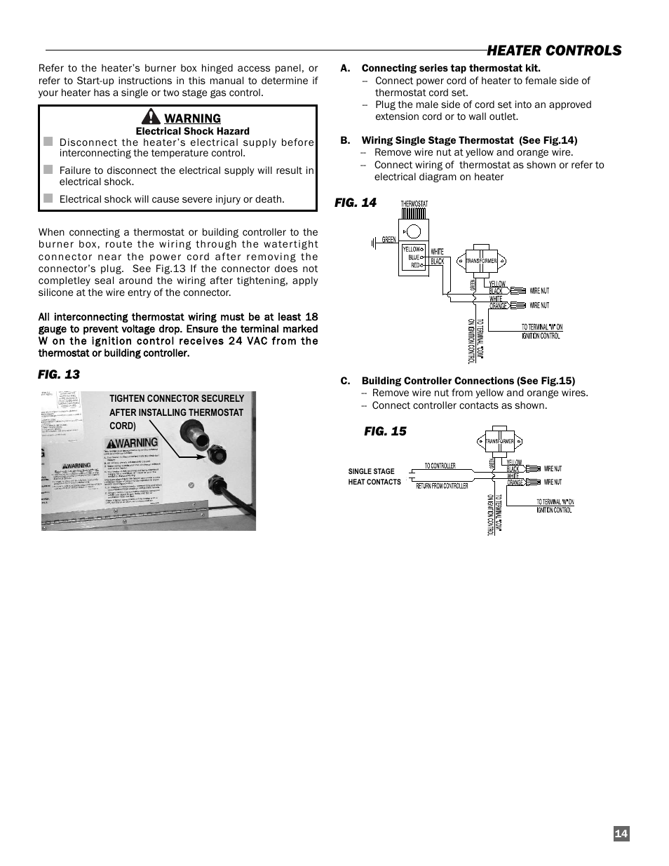 Heater controls | L.B. White Sentinel Radiant Tube AT150 40' Center Mount User Manual | Page 15 / 32