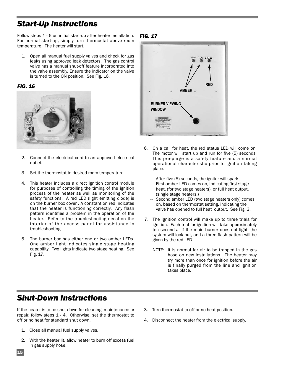 Start-up instructions shut-down instructions | L.B. White Sentinel Radiant Tube AT150 40' Center Mount User Manual | Page 16 / 32