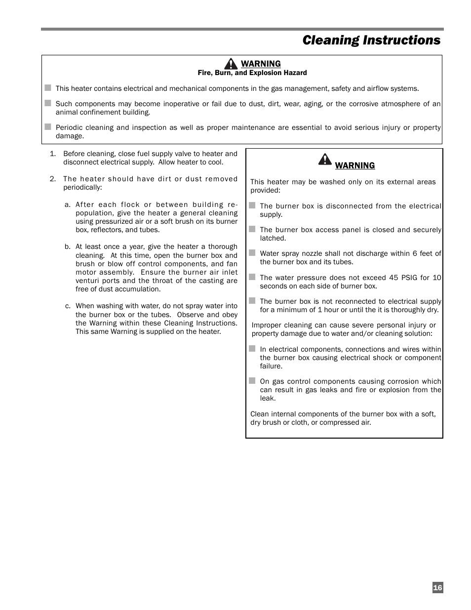 Cleaning instructions | L.B. White Sentinel Radiant Tube AT150 40' Center Mount User Manual | Page 17 / 32