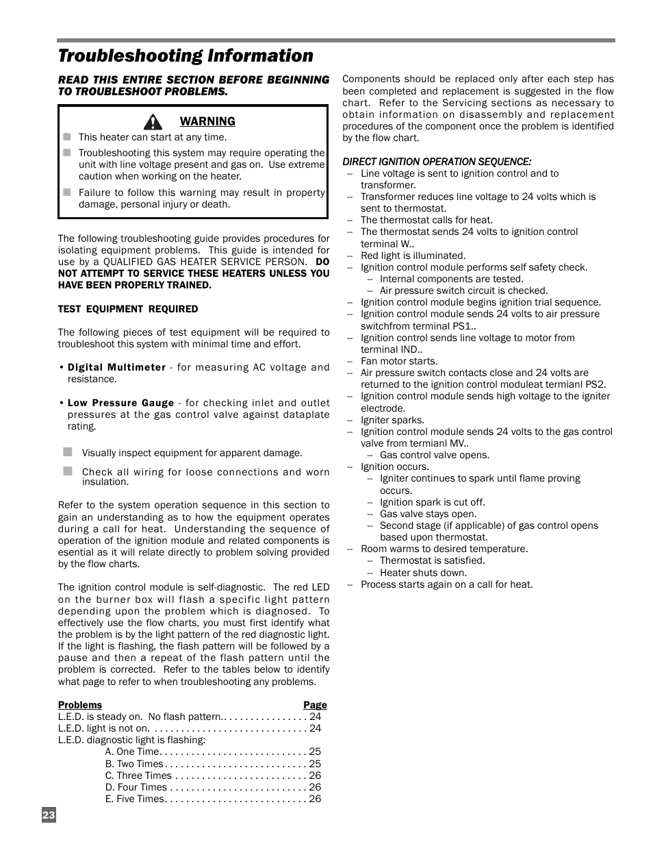 Troubleshooting information | L.B. White Sentinel Radiant Tube AT150 40' Center Mount User Manual | Page 24 / 32