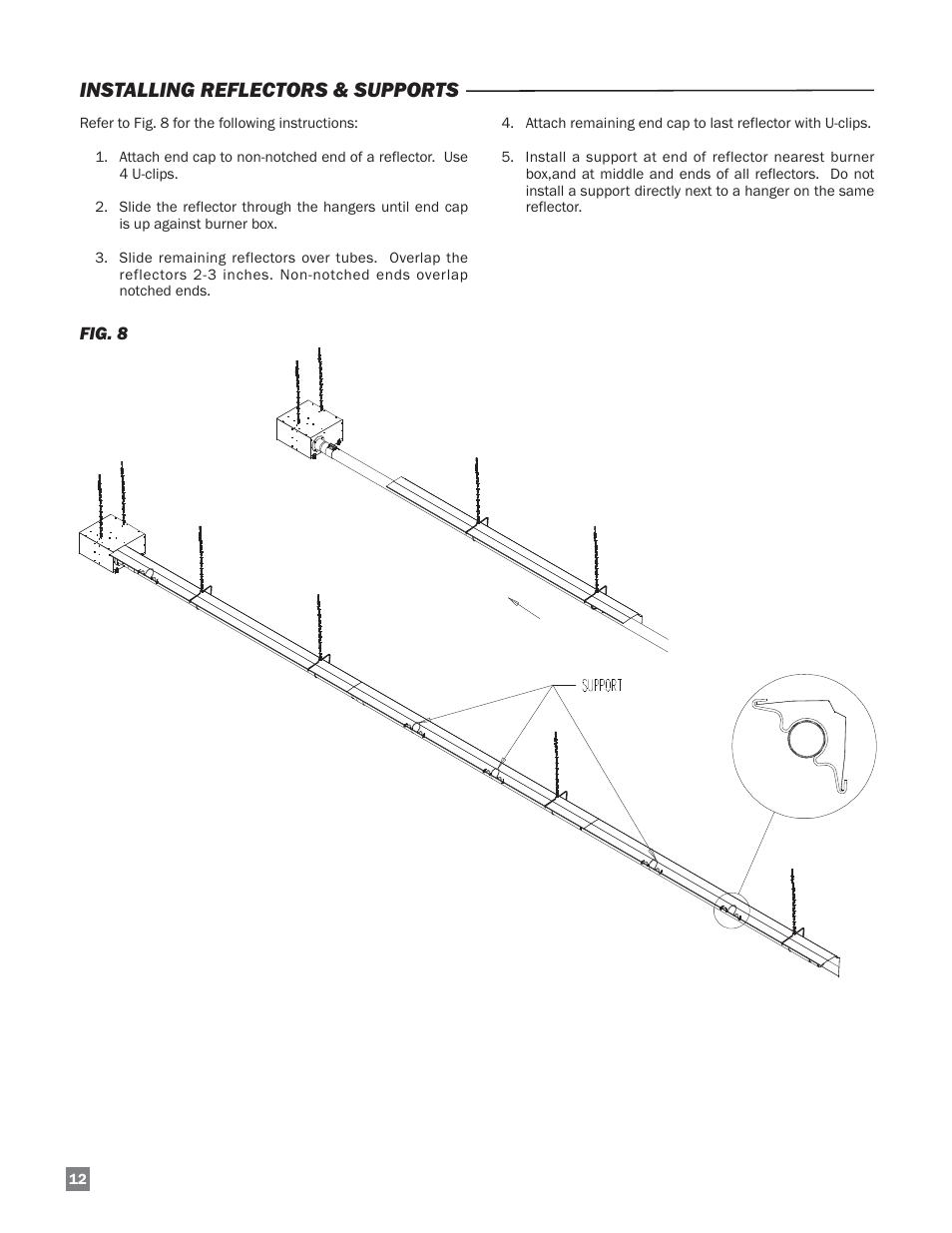 Installing reflectors & supports | L.B. White Sentinel Radiant Tube AT150 Sidewall Mount User Manual | Page 12 / 32