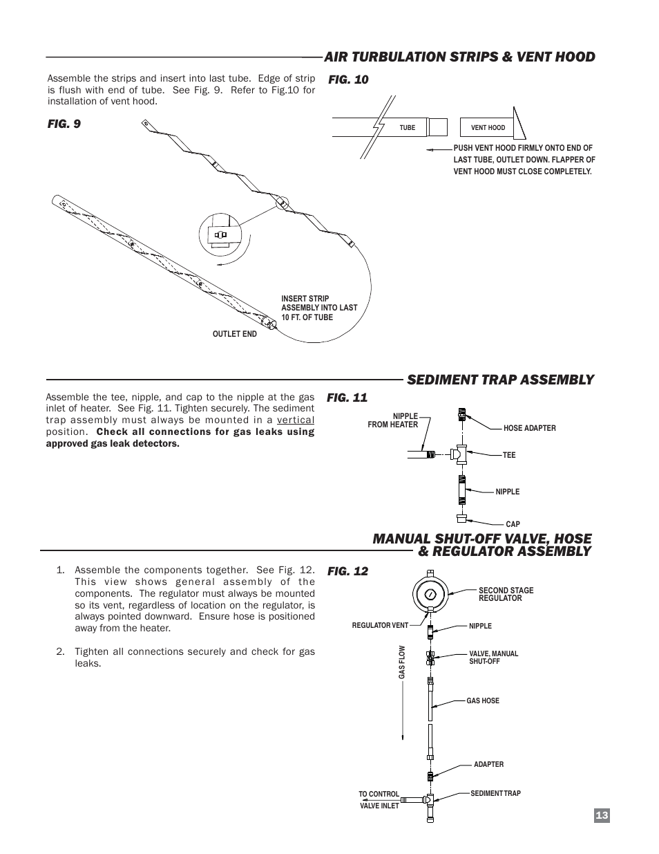 Manual shut-off valve, hose & regulator assembly, Fig. 9 fig. 10, Fig. 12 | Fig. 11 | L.B. White Sentinel Radiant Tube AT150 Sidewall Mount User Manual | Page 13 / 32