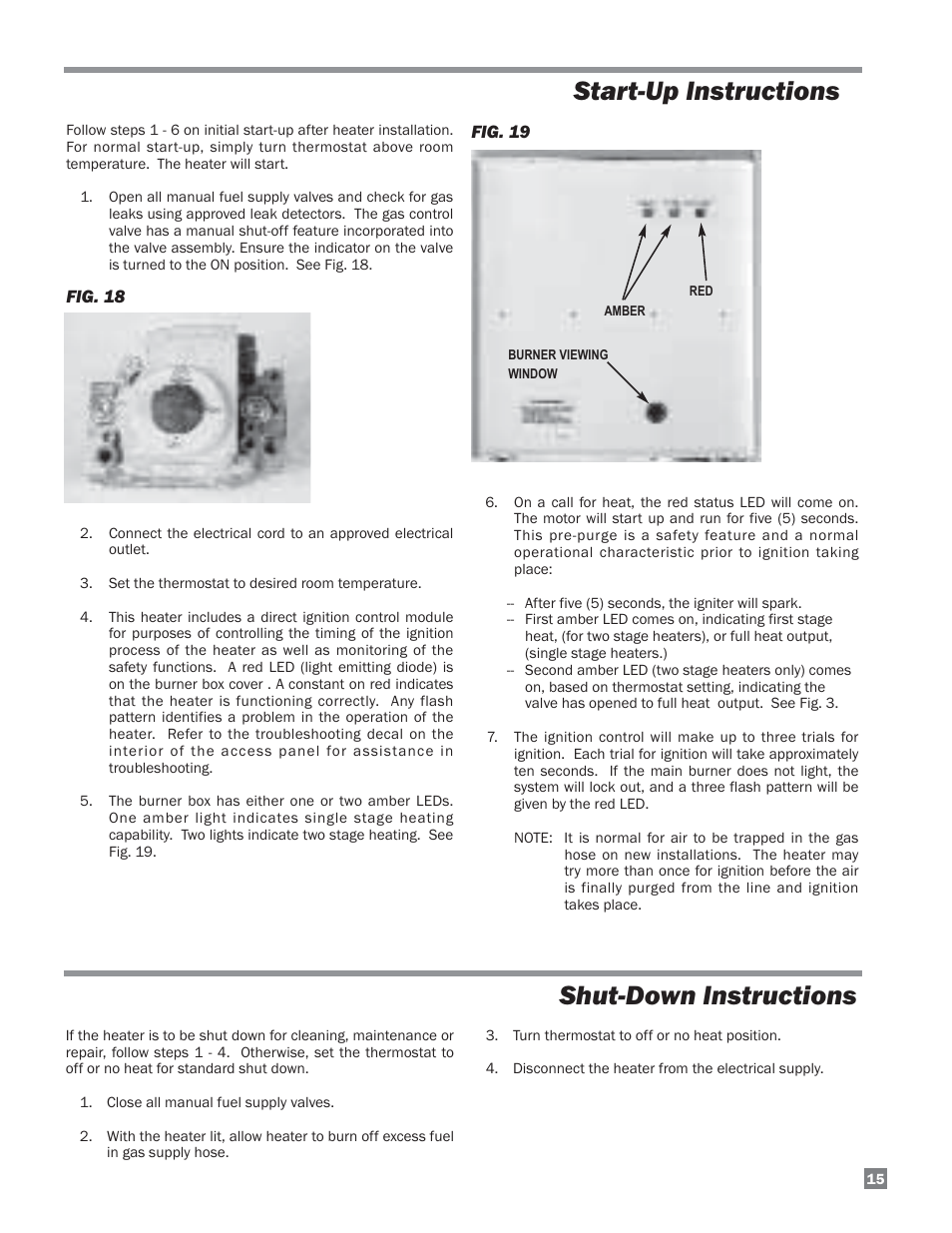 Start-up instructions shut-down instructions | L.B. White Sentinel Radiant Tube AT150 Sidewall Mount User Manual | Page 15 / 32