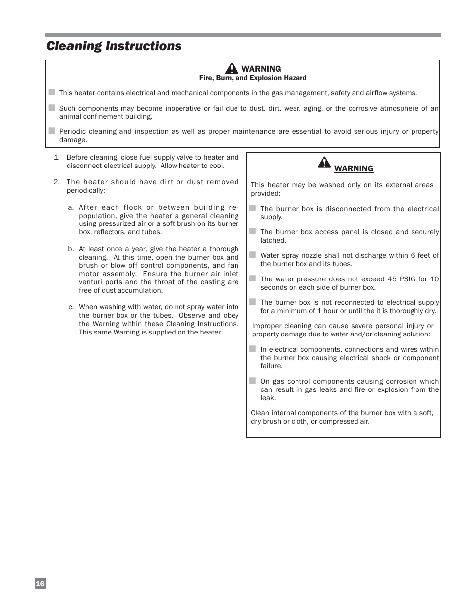 Cleaning instructions | L.B. White Sentinel Radiant Tube AT150 Sidewall Mount User Manual | Page 16 / 32