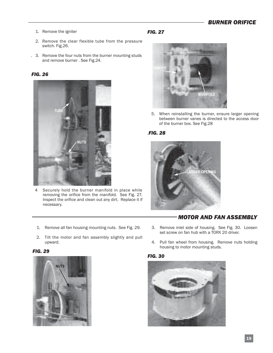 Burner orifice motor and fan assembly | L.B. White Sentinel Radiant Tube AT150 Sidewall Mount User Manual | Page 19 / 32