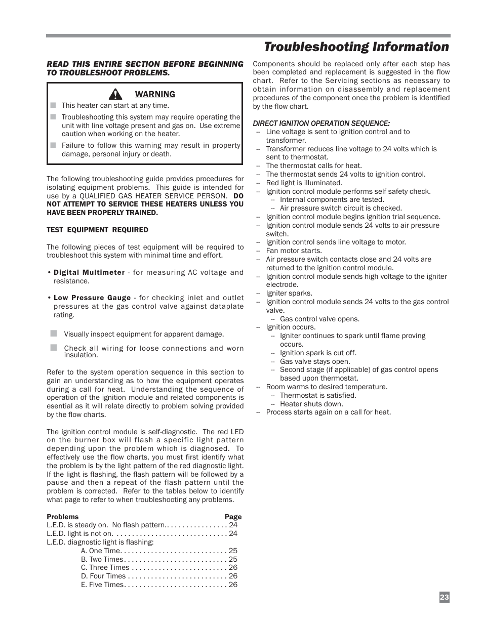 Troubleshooting information | L.B. White Sentinel Radiant Tube AT150 Sidewall Mount User Manual | Page 23 / 32