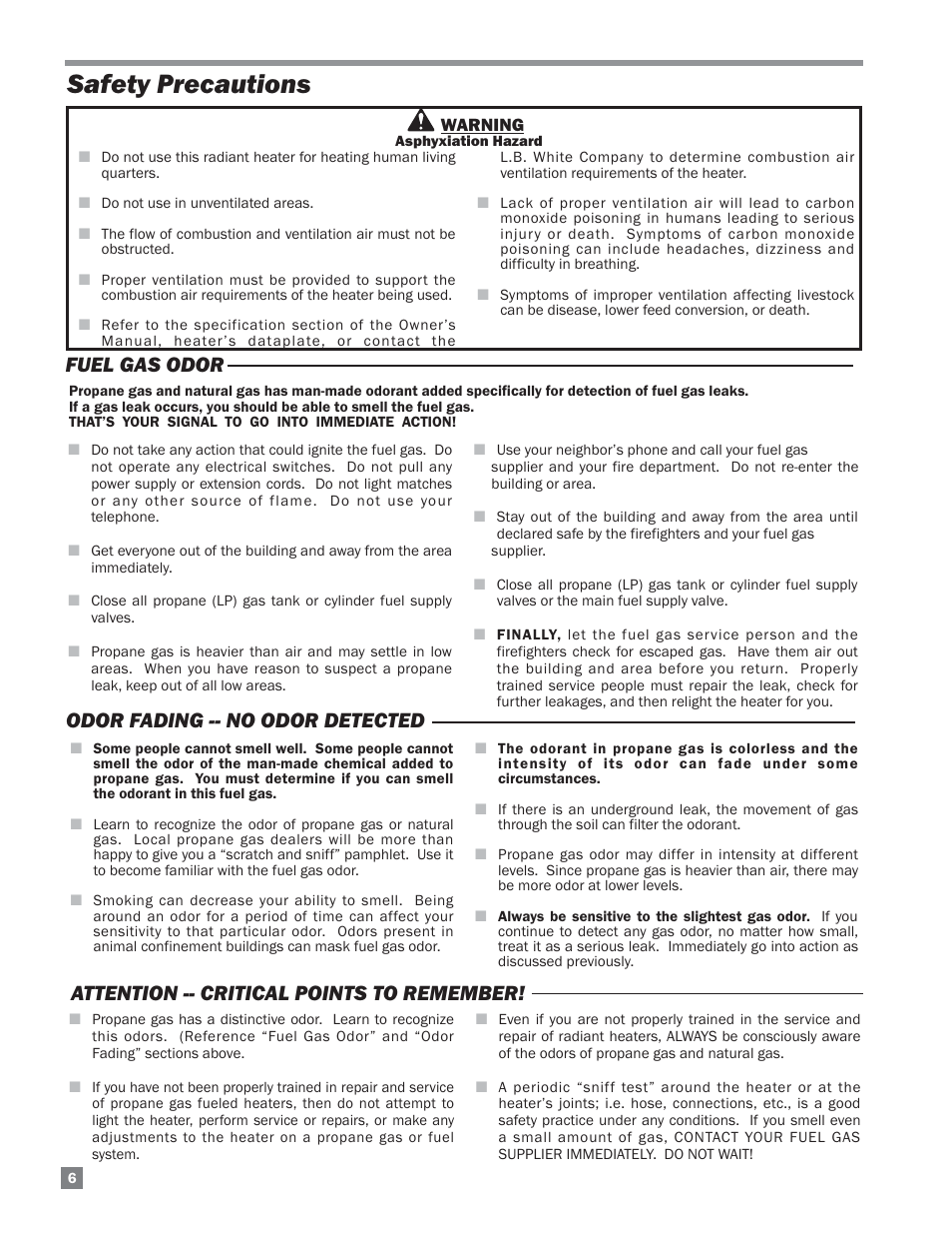 Safety precautions | L.B. White Sentinel Radiant Tube AT150 Sidewall Mount User Manual | Page 6 / 32